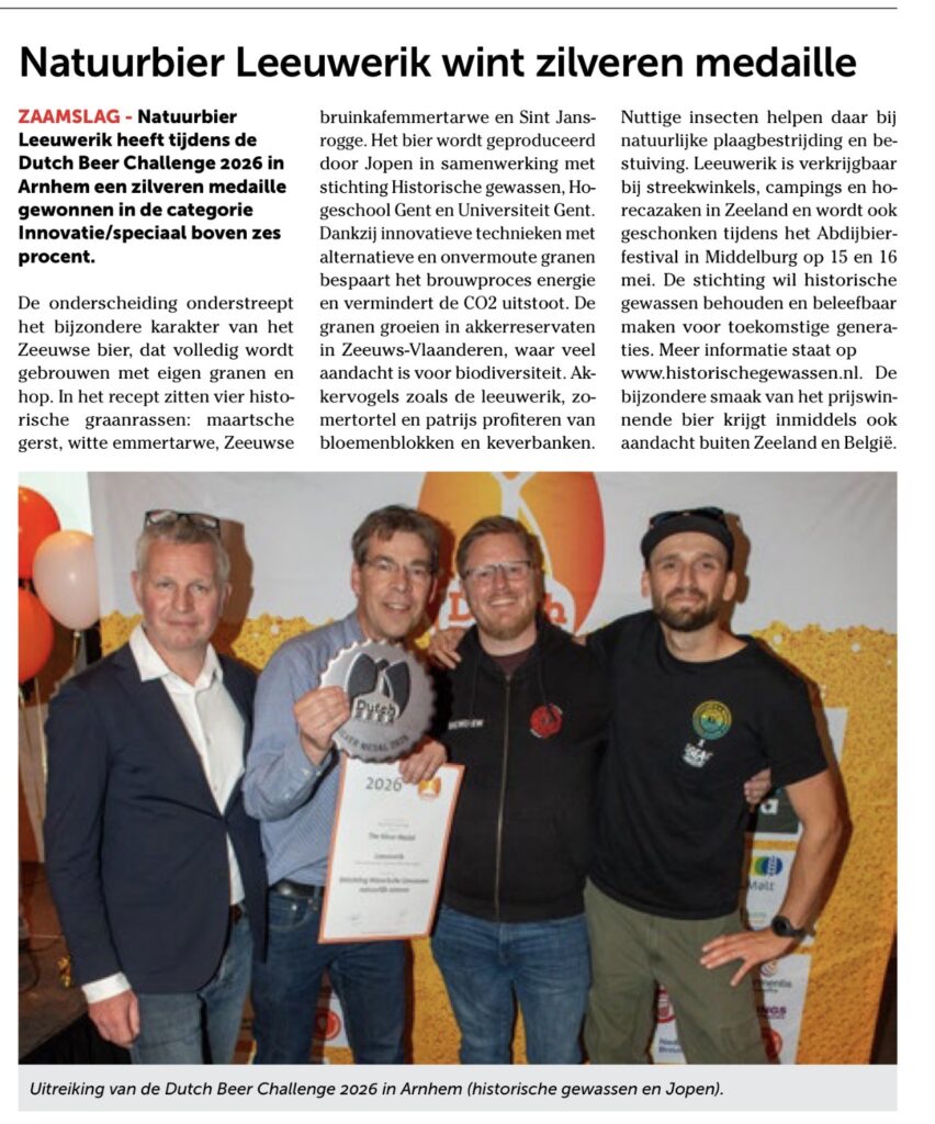 Zilveren medialle voor Leeuwerik, artikel in ZVA. Mei 2026